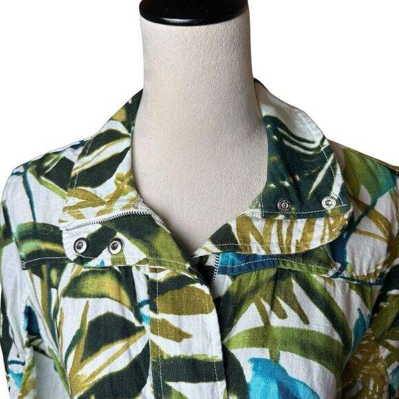 Chico’s Tropical Linen Jacket Size 1 (8/10) | Lightweight Zip Up Travel Layer - Picture 6 of 9